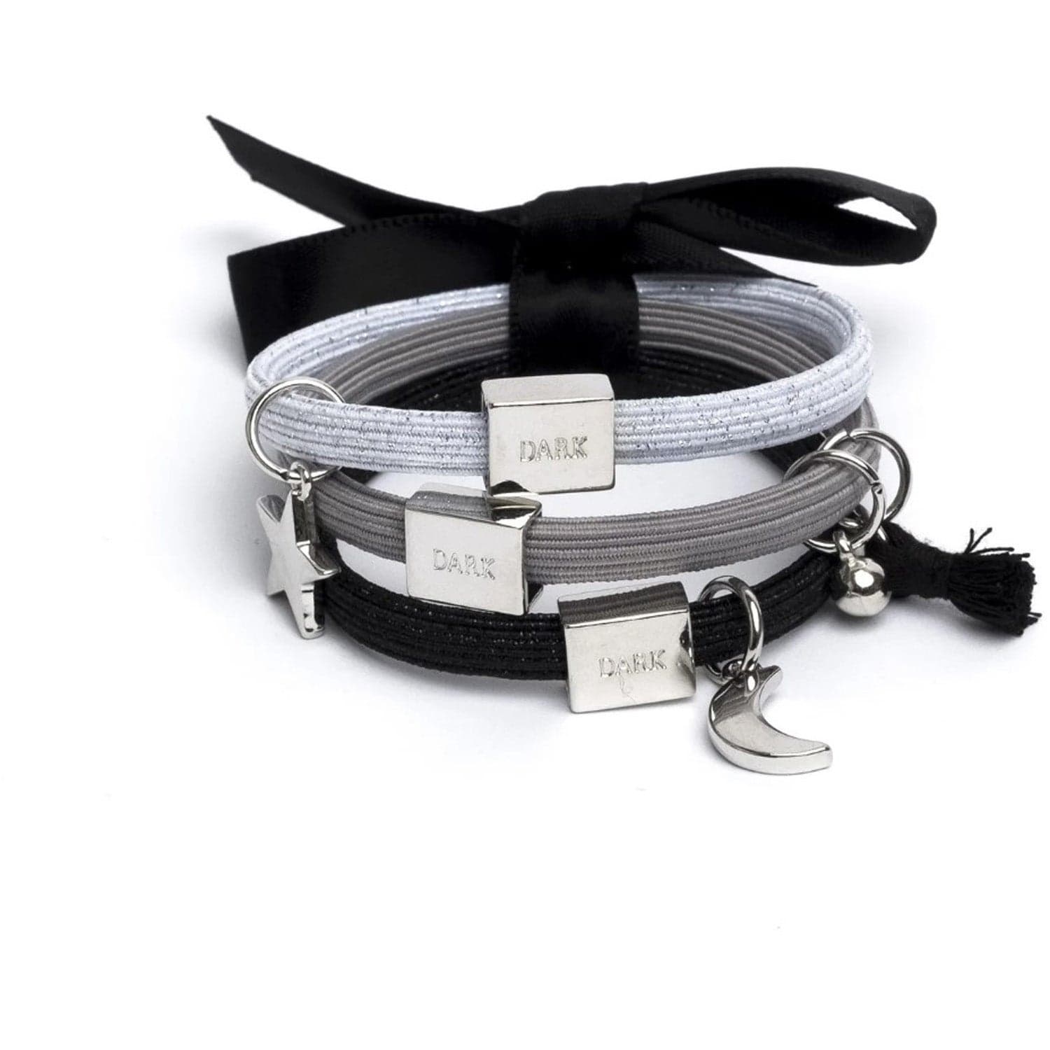 Dark Hair Ties 3 Pk Charm Combo Grey W/Silver - 1 pcs