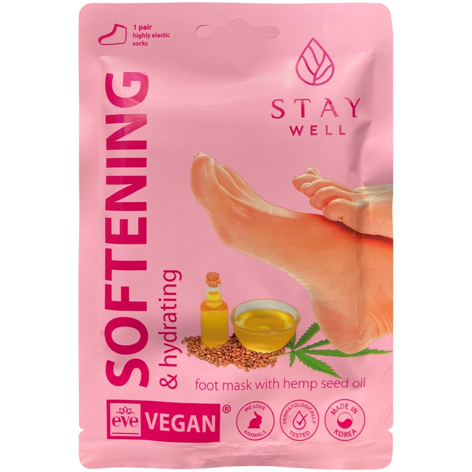 Stay Well Instant Softening Foot Mask Hemp Seed 1 pcs