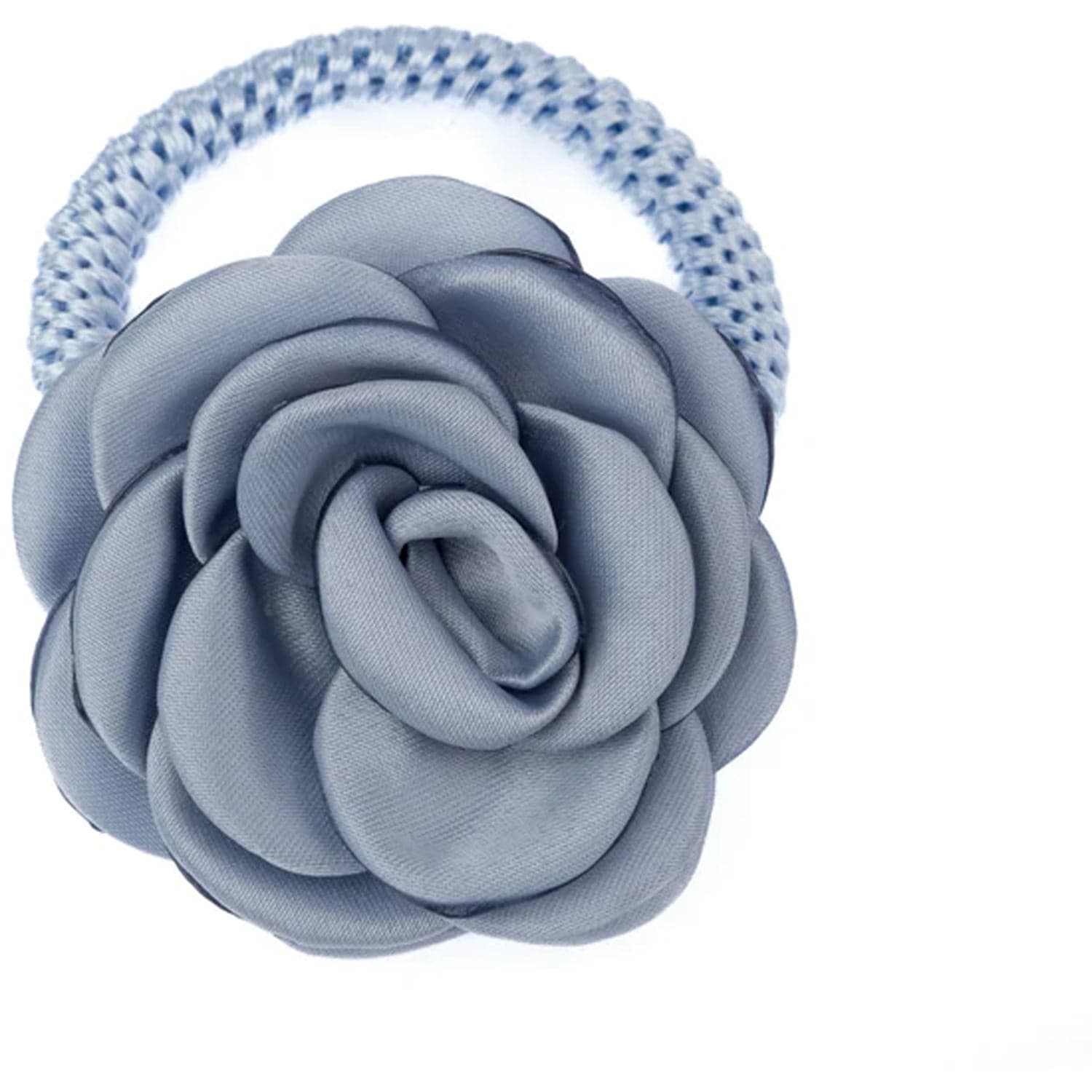 Dark Satin Rose Hair Tie Light Blue